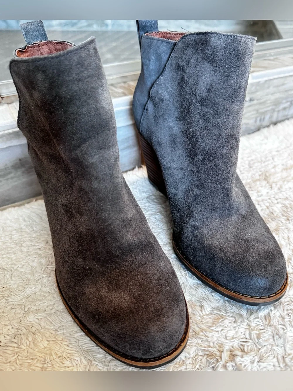 Lucky Brand Gray Suede Wedge Booties